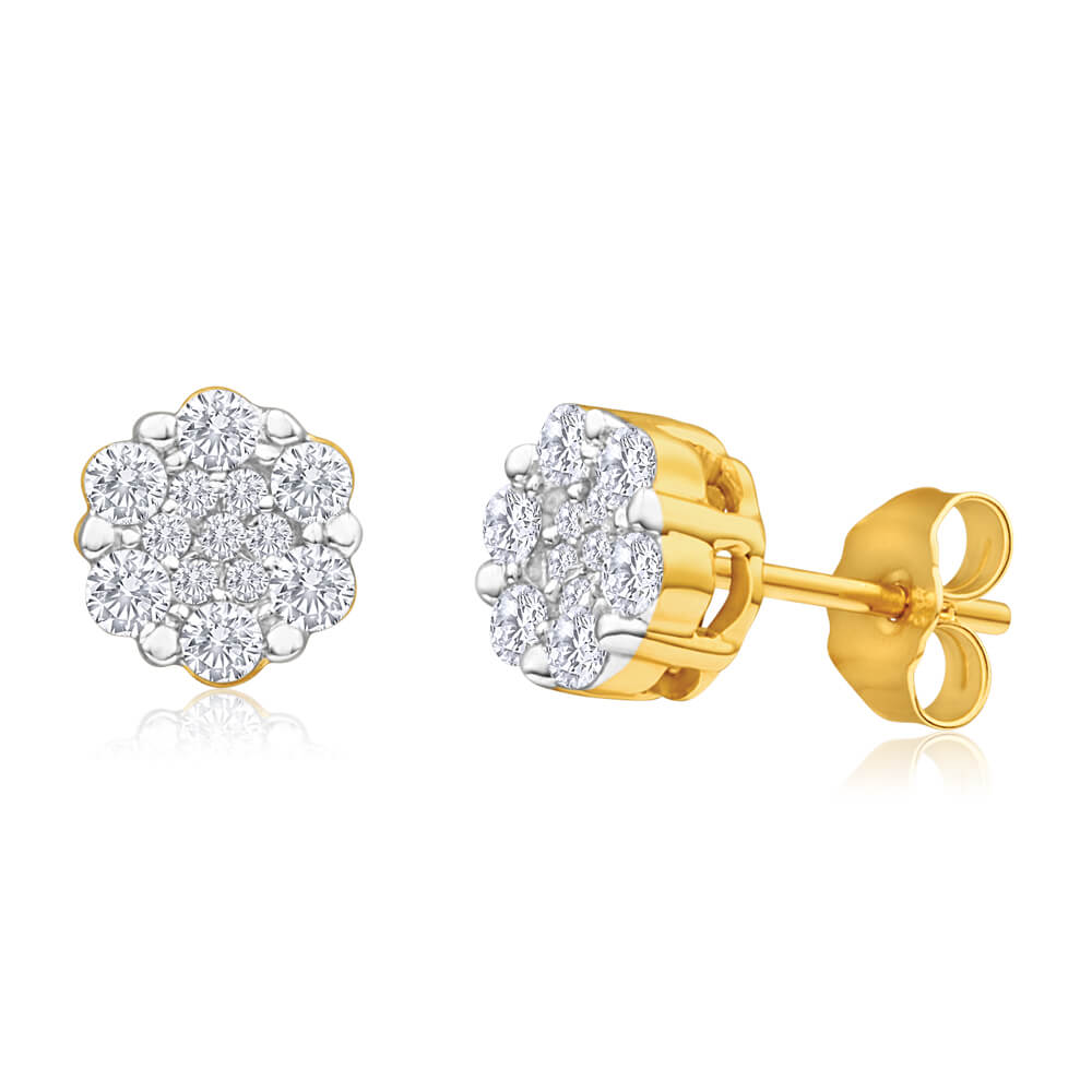 Snowflake 9ct Yellow Gold Diamond Stud Earrings (TW=50pt)