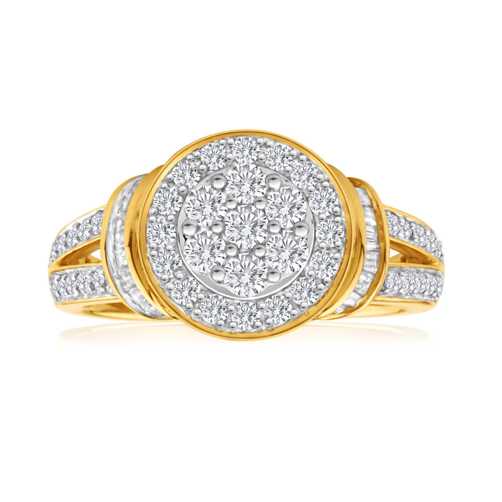 9ct Yellow Gold Diamond Channel Set Cluster Ring