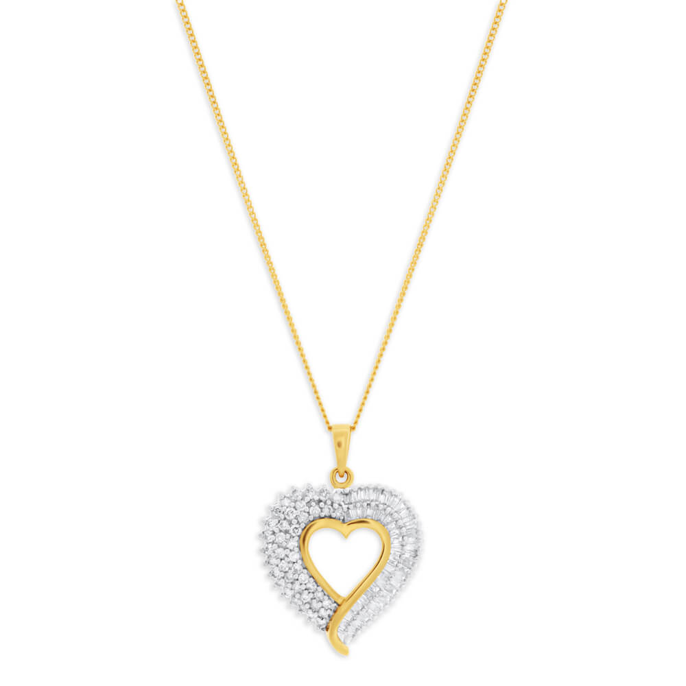 9ct Yellow Gold 1 Carat Heart Diamond Pendant With Chain