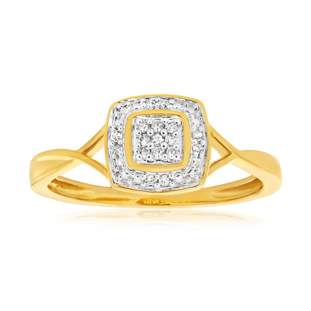 9ct Yellow Gold Diamond Ring Set with 17 Stunning Brilliant Diamonds ...