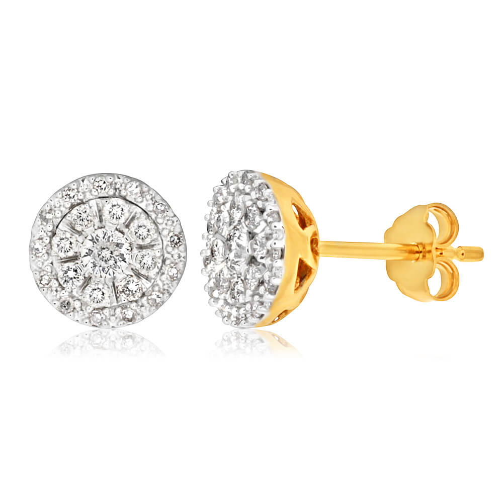 9ct Yellow Gold Brilliant Diamond Stud Earrings