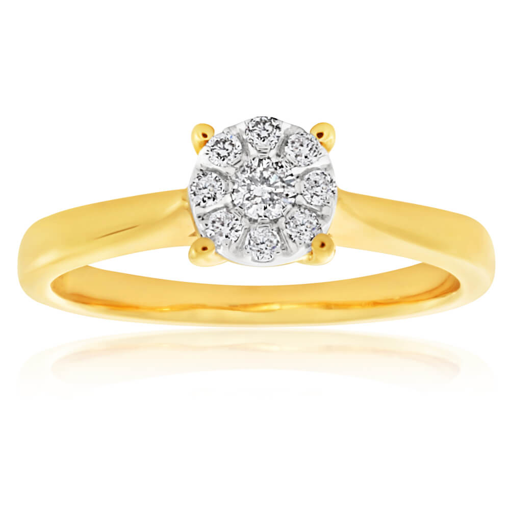 9ct Yellow Gold Diamond Ring Set with 9 Stunning Diamonds (25257487 ...