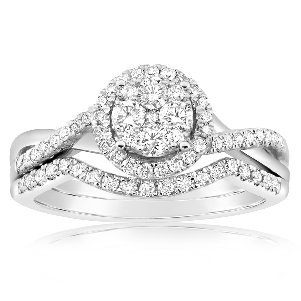 9ct White Gold 2 Ring Bridal Set With 0.6 Carats Of Diamonds
