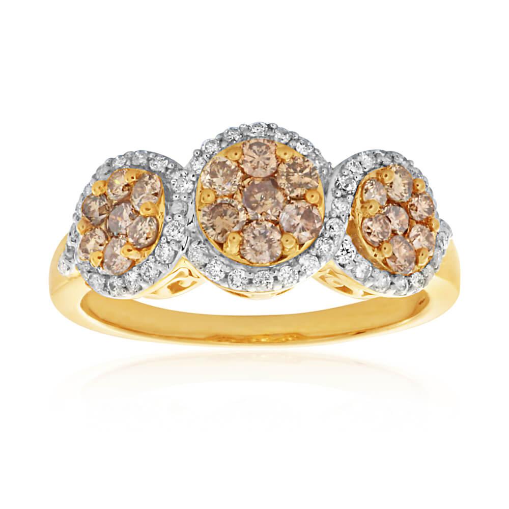 Australian Diamond 9ct Yellow Gold Diamond Trilogy Ring (TW=1CT)