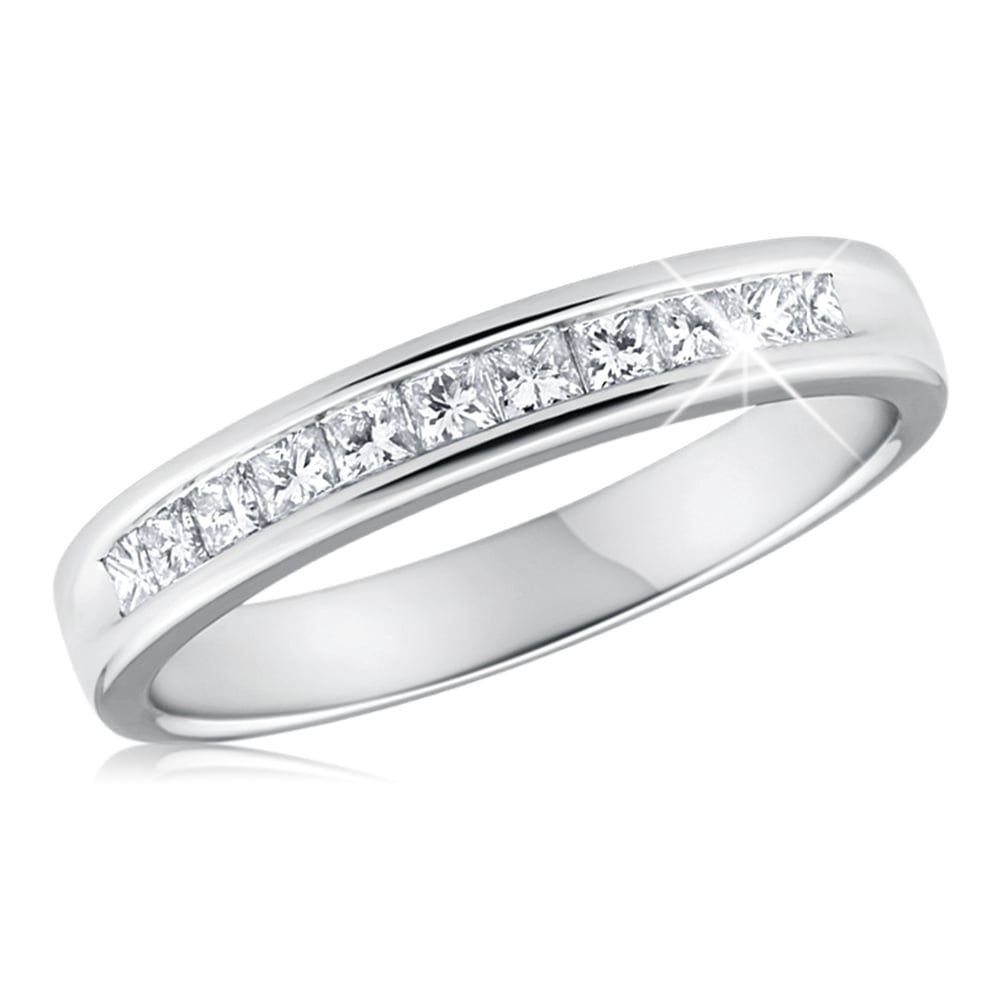 9ct White Gold 1/2 Carat Diamond Ring With 11 Princess Cut Diamonds