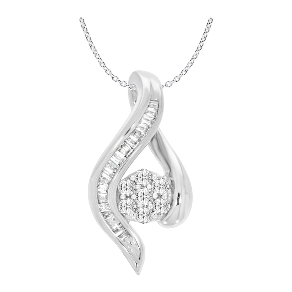 9ct White Gold Dazzling 1/4 Carat Diamond Pendant With Chain