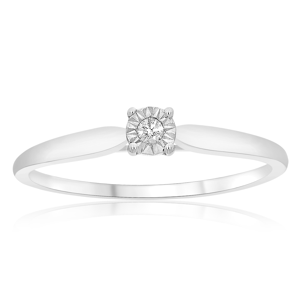 9ct White Gold Solitaire Ring With 0.01 Carat Claw Set Diamond
