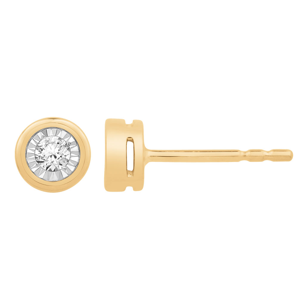 9ct Yellow Gold Stud Earrings with 10 Points of Diamond