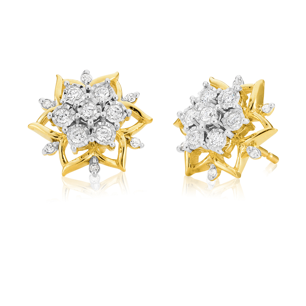 9ct Yellow Gold 1/3 Carat Diamond Stud Earrings set wtih 26 Brilliant Cut Diamonds