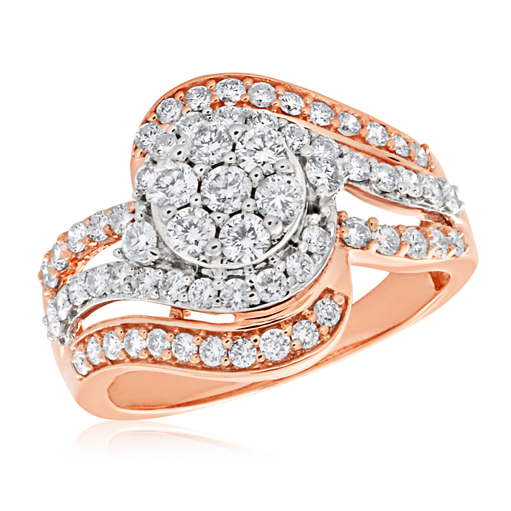 9ct Rose Gold Ring With 17 Brilliant Cut Diamonds (25257536) - Rose ...