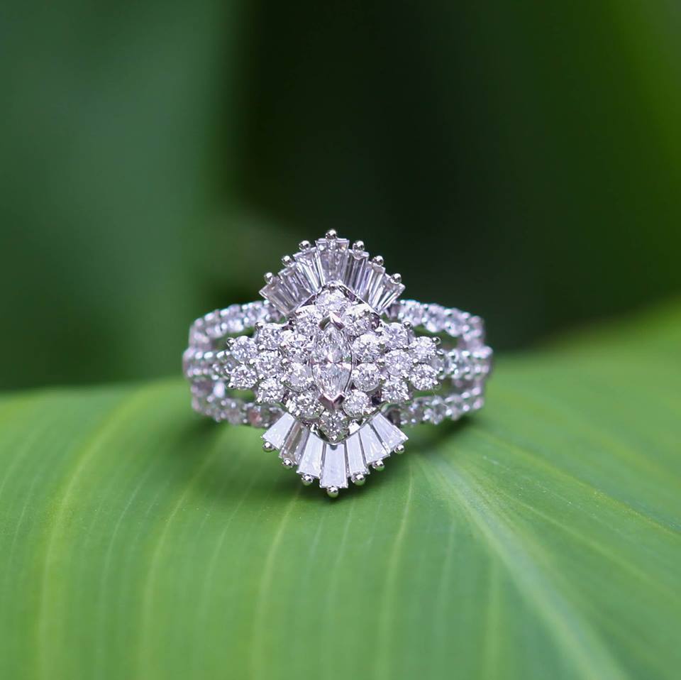 14ct White Gold Ring with 2.00 Carat of Diamonds with Marquise Centre Diamond