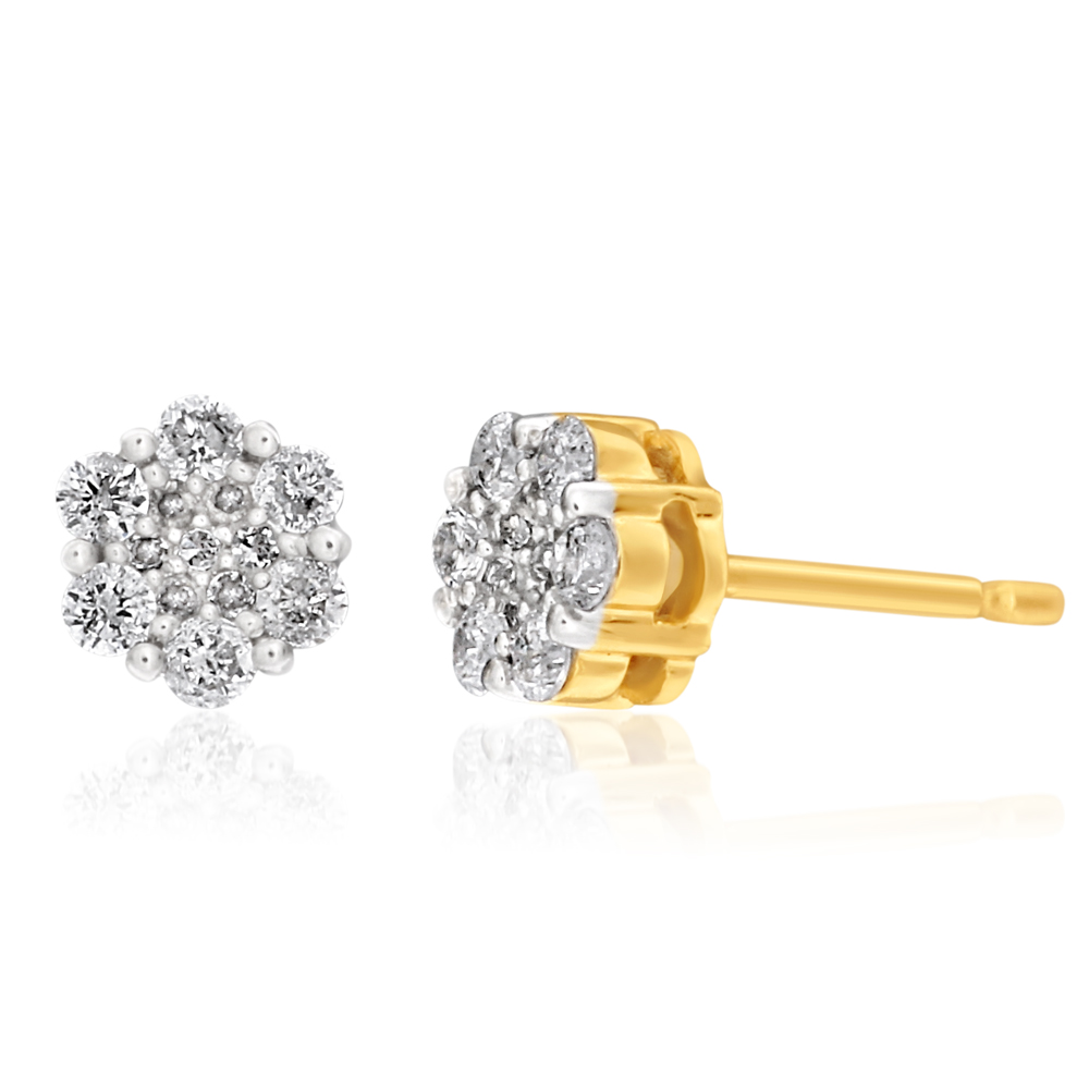 Snowflake 9ct Yellow Gold Diamond 1/4 Carat Delighful Stud Earrings