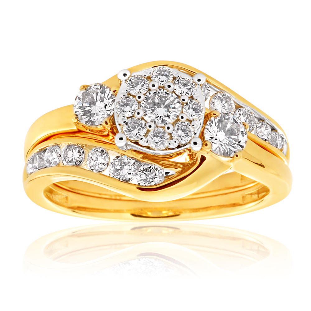 9ct Yellow Gold 2 Ring Bridal Set With 25 Diamonds Totalling 1 Carat ...
