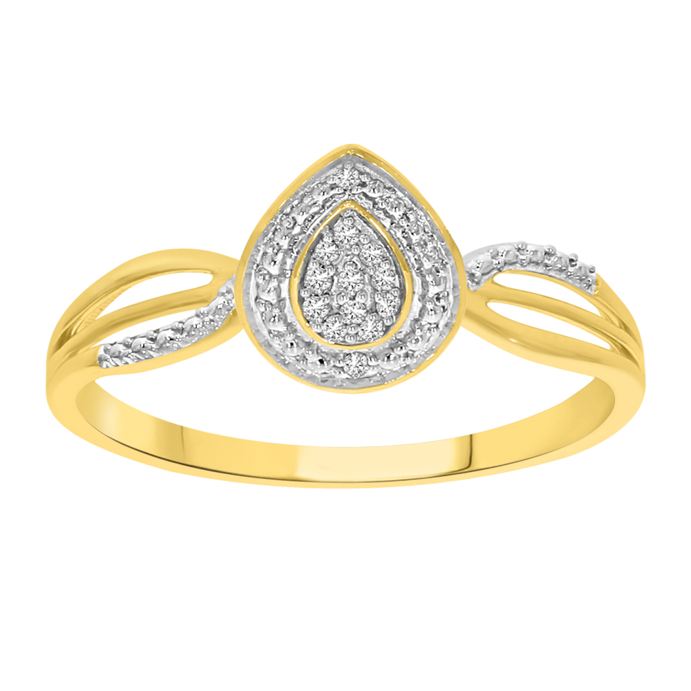 9ct Yellow Gold Pear Shaped Ring with 13 Diamonds