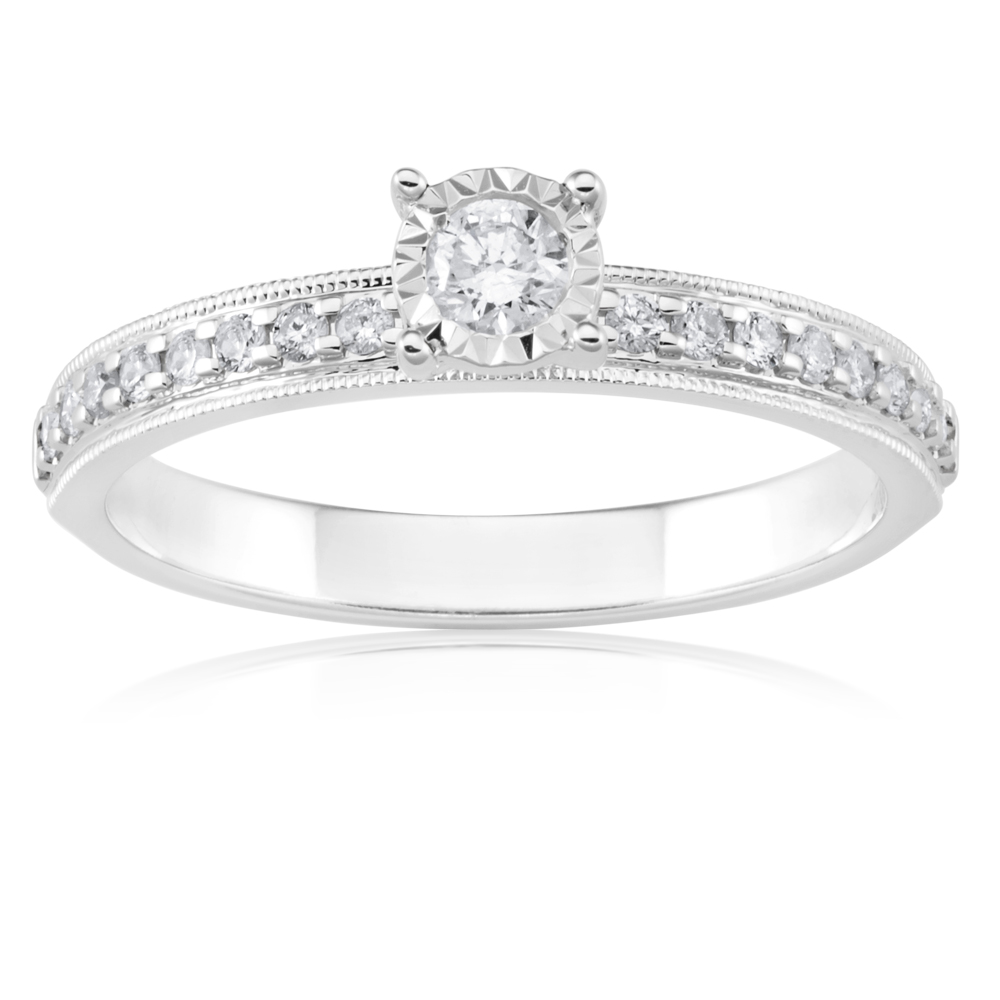 9ct White Gold Solitaire Ring with 0.35 Carat of Diamonds