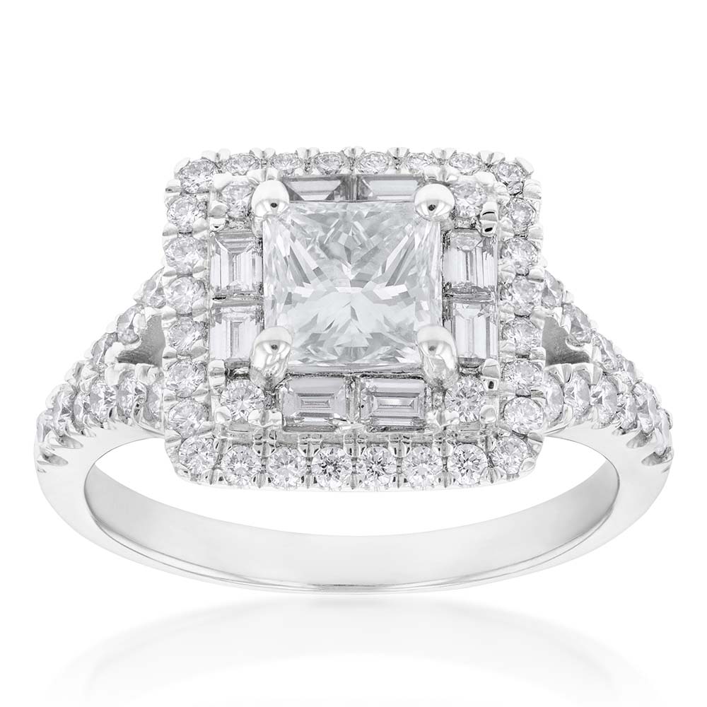 18ct White Gold 1.80 Carat Diamond Ring with 1.00 Carat Certified Princess Centre