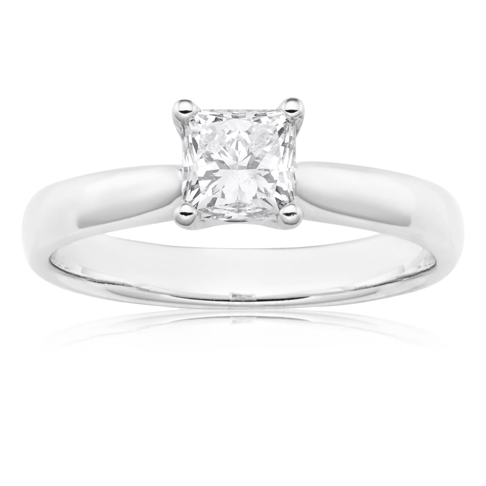 18ct 1.00 Carat Princess Certified Solitaire Diamond Ring