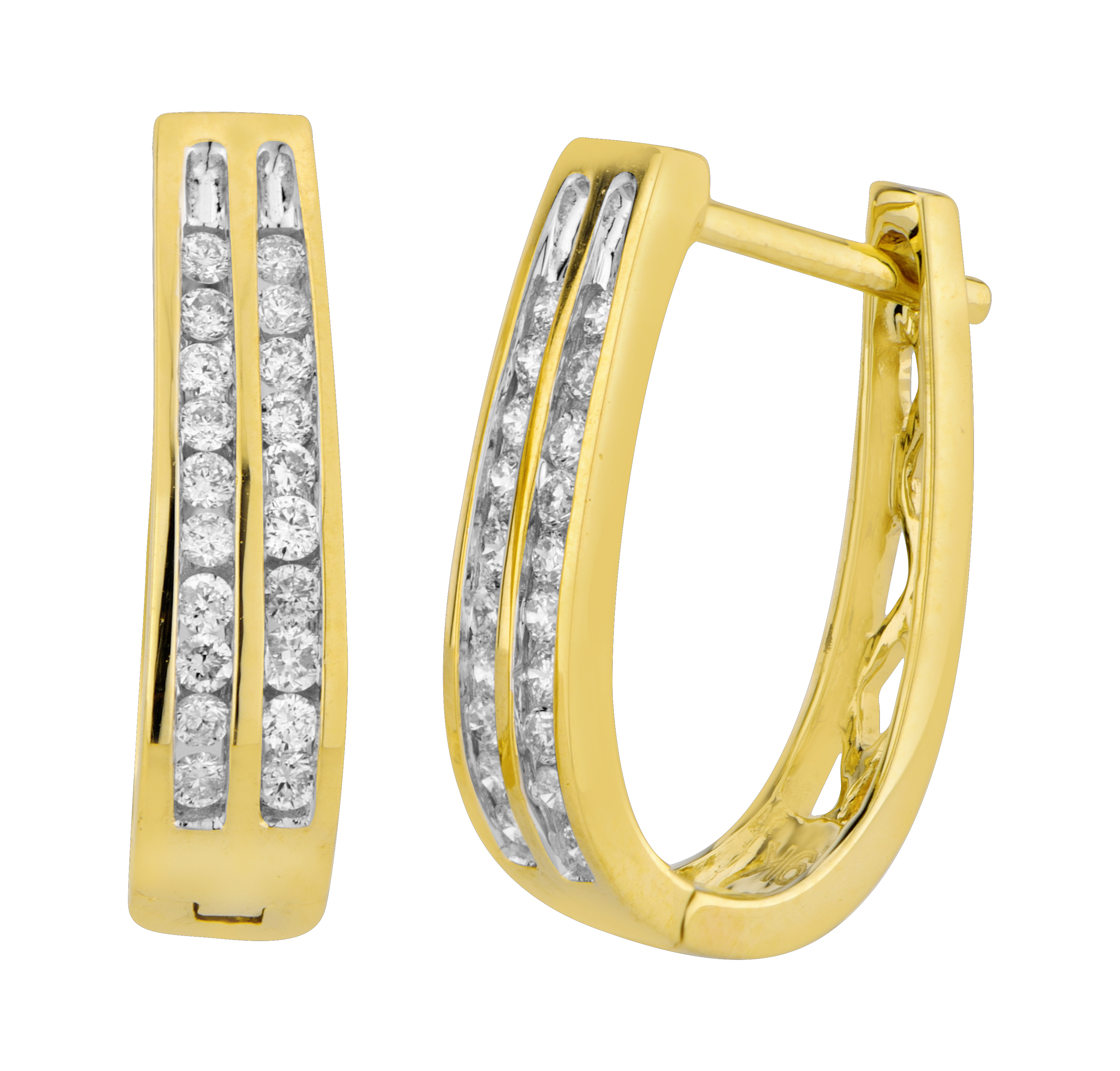 9ct Yellow Gold 1/4 Carat Diamond Double Row Hoop Earrings (25259716 ...