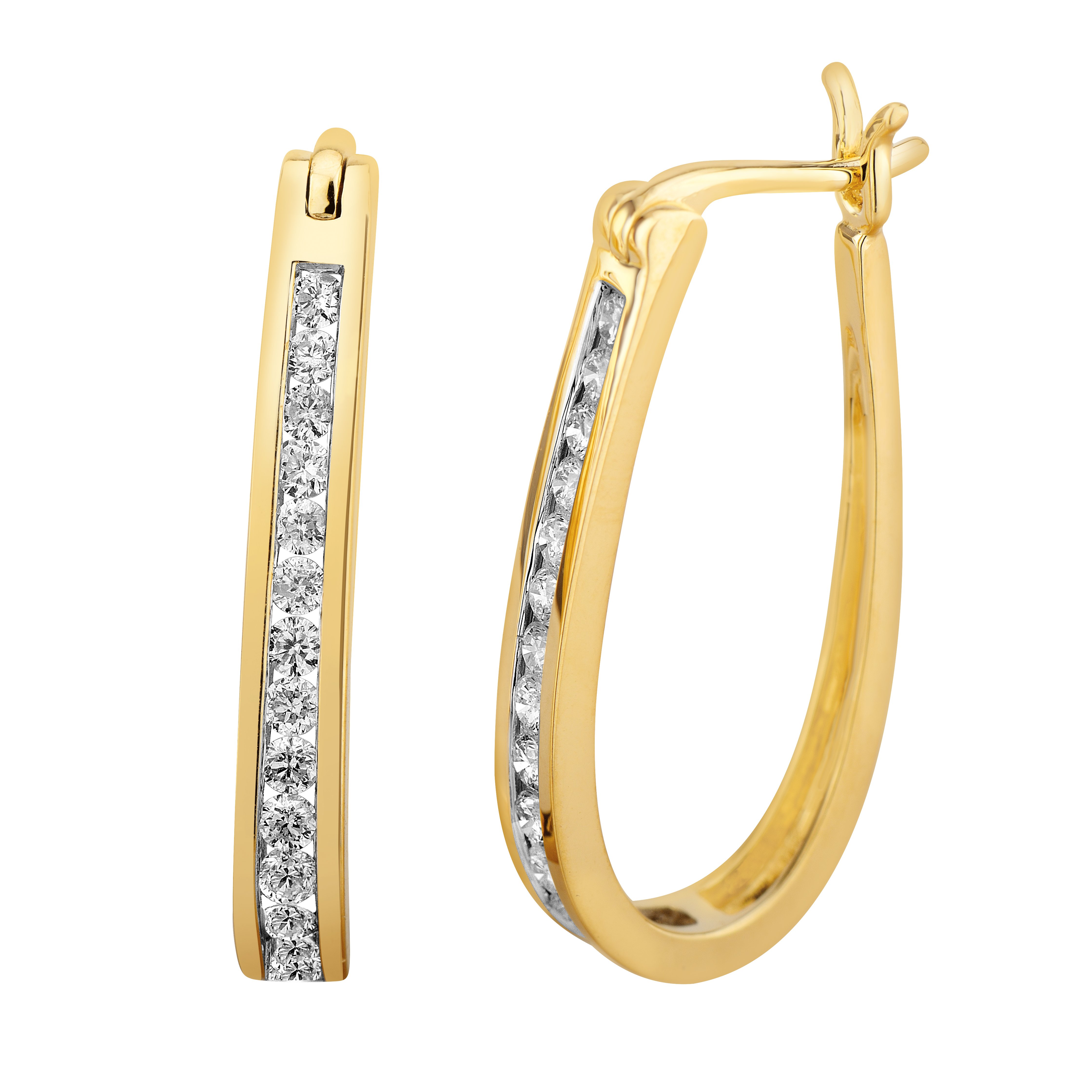 9ct Yellow Gold 1/2 Carat Chanel Set Hoop Earrings with 28 Brilliant Diamonds