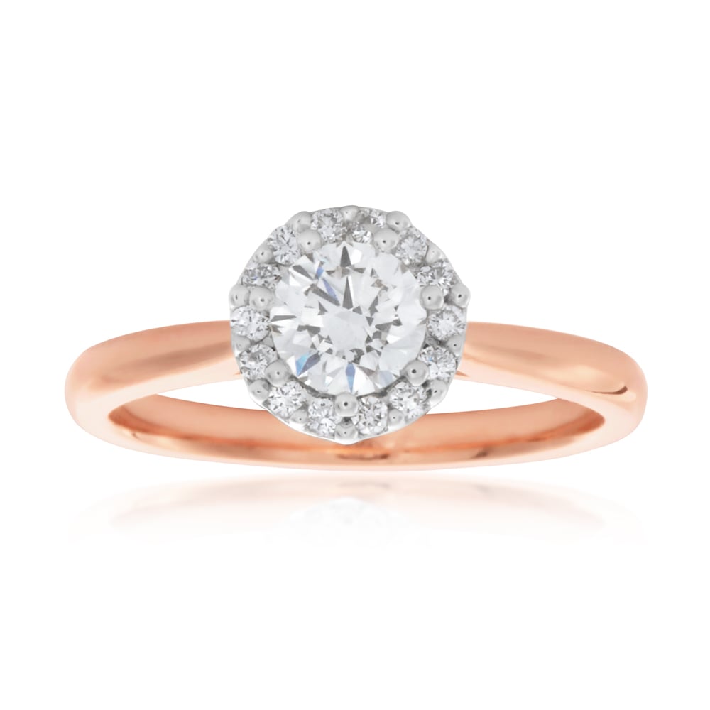 Luminesce Laboratory Grown 18ct Rose Gold 0.60 Carat Diamond Ring with Diamond Halo