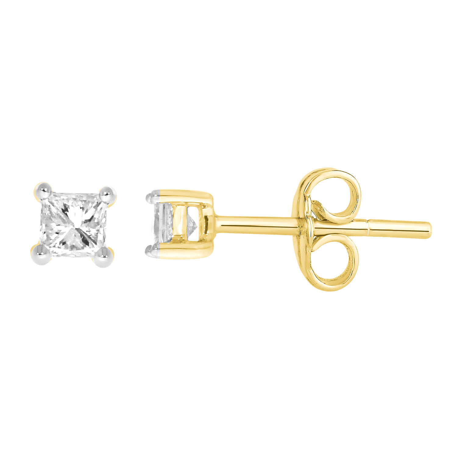 9ct Yellow Gold 0.15 Carat Princess Diamond Stud Earrings (25259948 ...