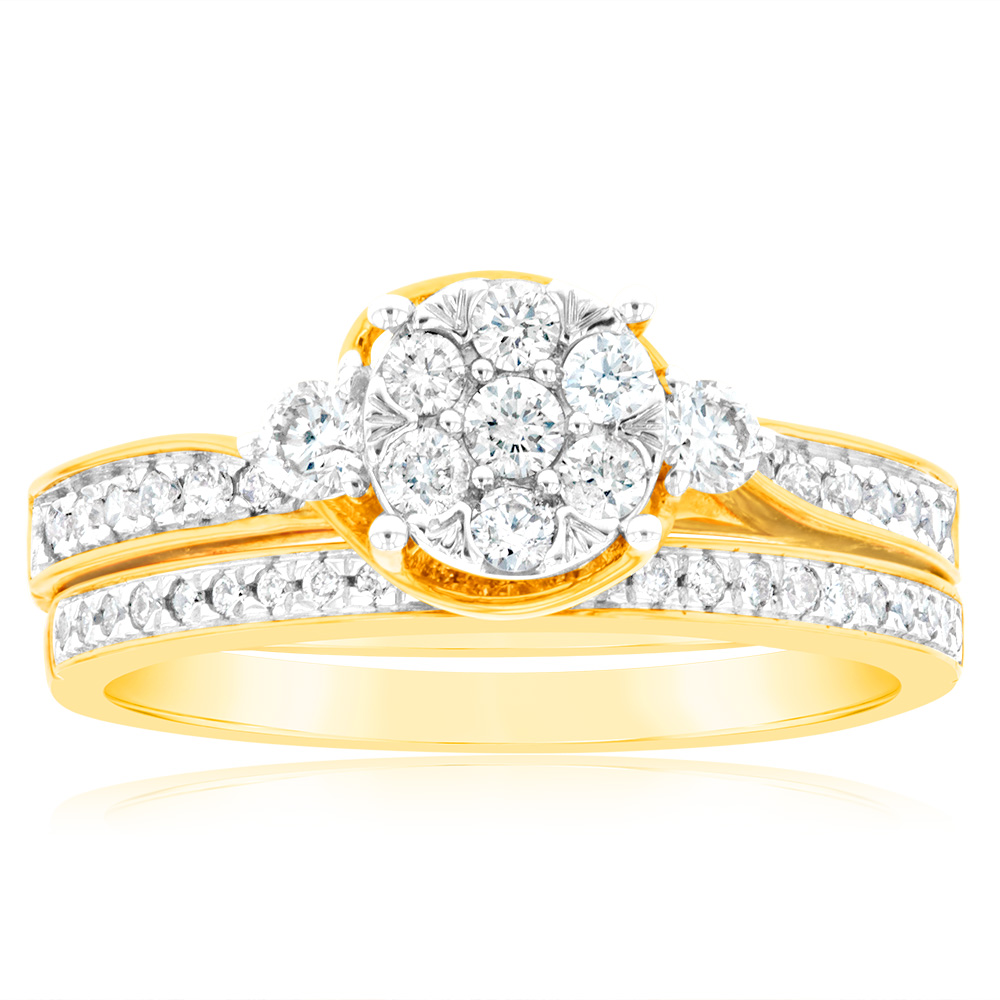 9ct Yellow Gold 60 Point Diamond Bridal Ring Set