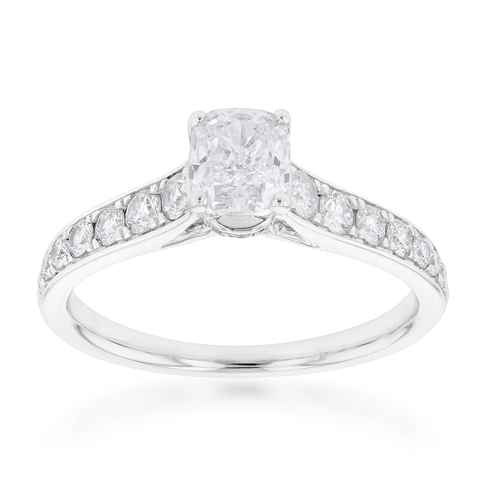 14ct White Gold 1.40 Carat Ring with Cushion Cut Centre Diamond