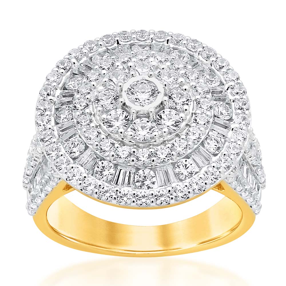 9ct Yellow Gold 3 Carat Diamond Halo Ring