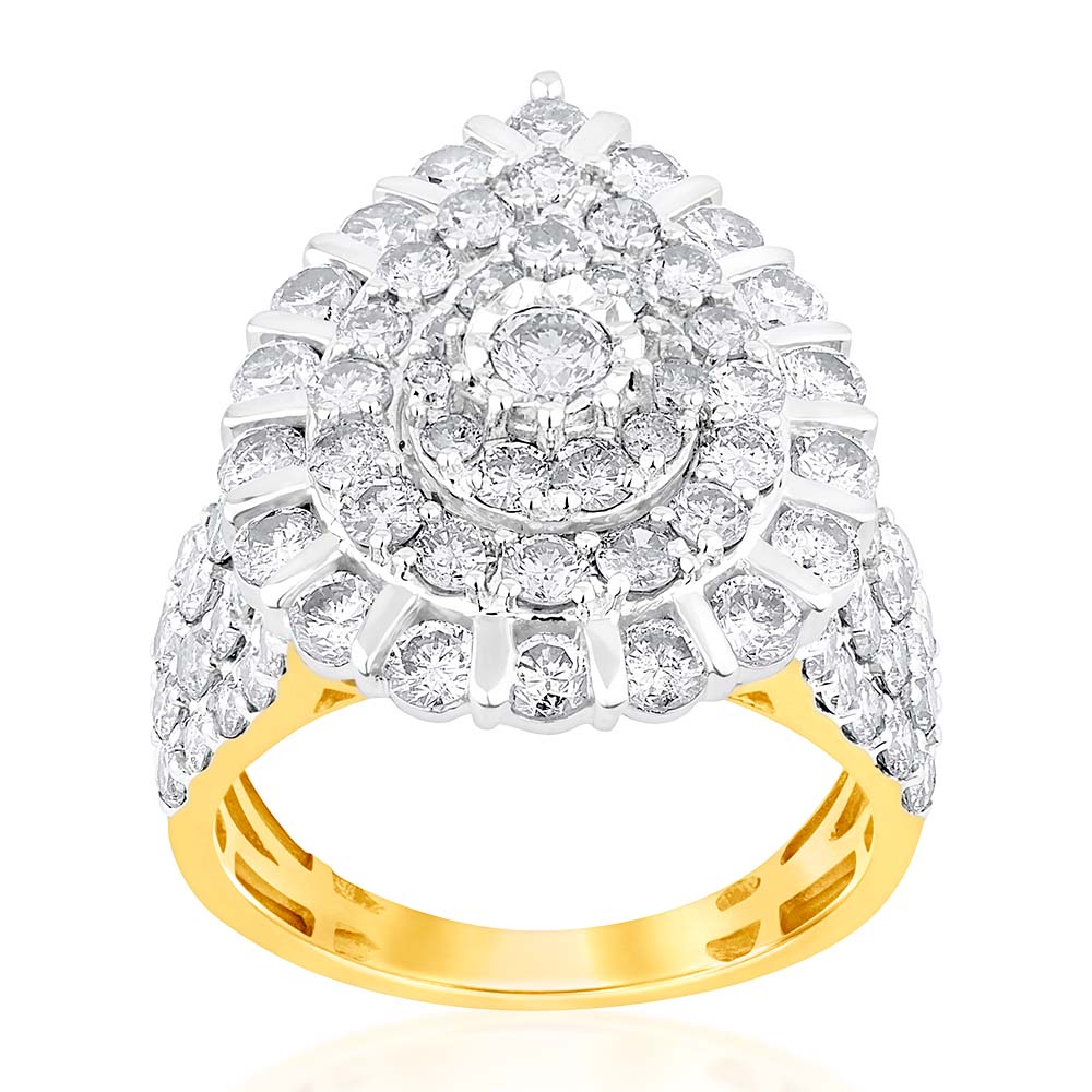 9ct Yellow Gold 3 Carat Diamond Pear Shaped Halo Ring