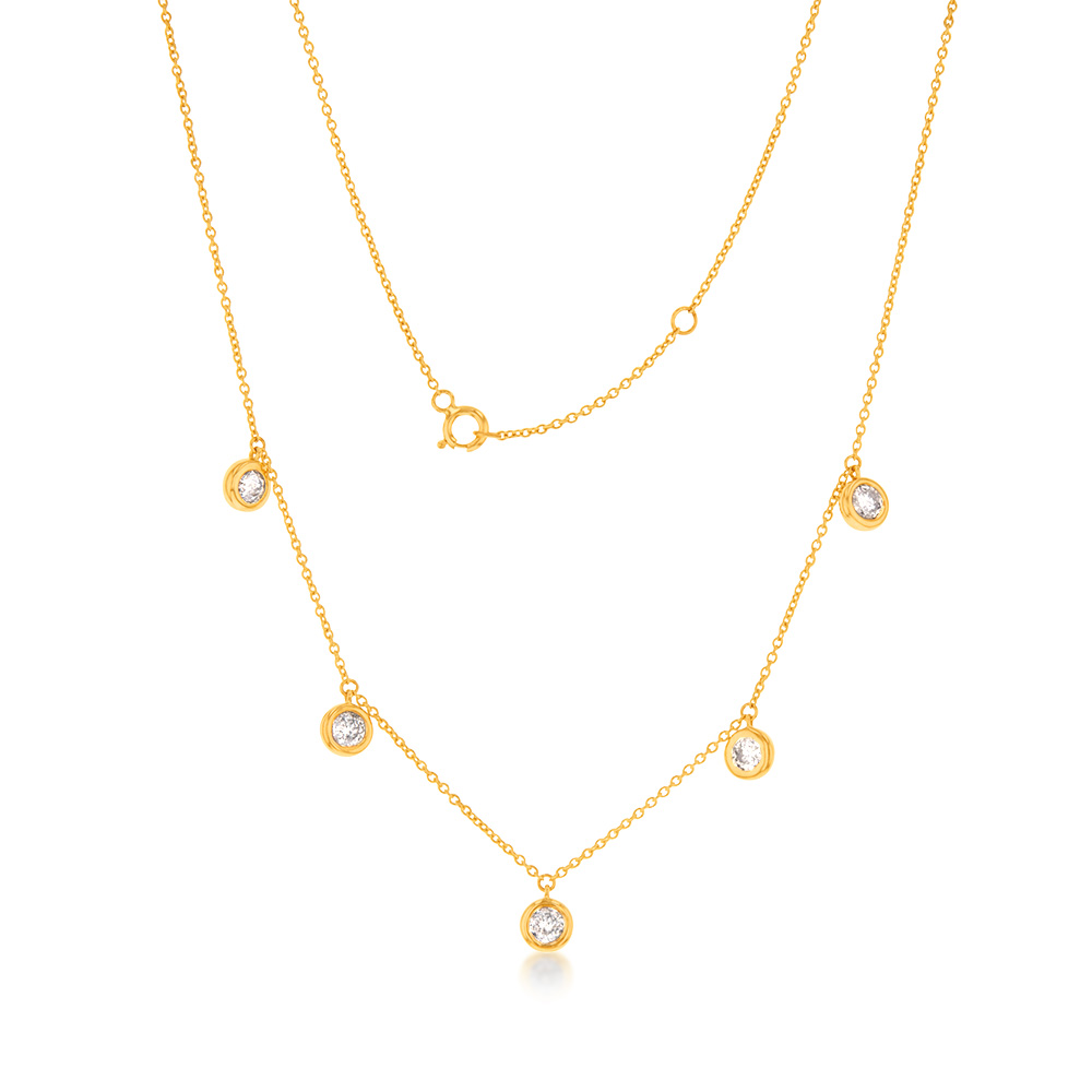 14ct Yellow Gold 1 Carat Diamond Adjustable 41-45cm Chain With 5 Bezek Set Diamonds