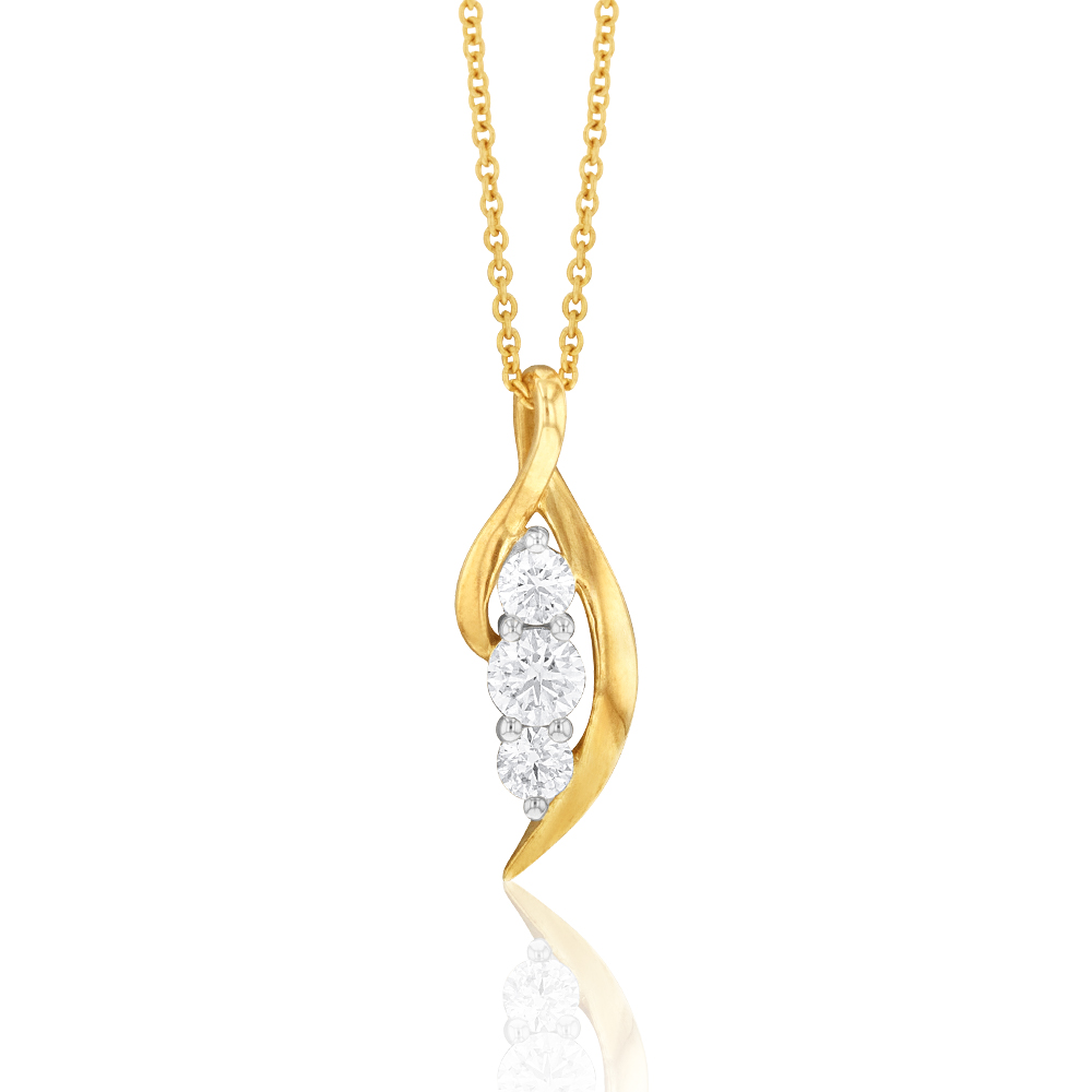 Flawless Cut 1/4 Carat Diamond Trilogy Pendant in 9ct Yellow Gold on 45cm Chain