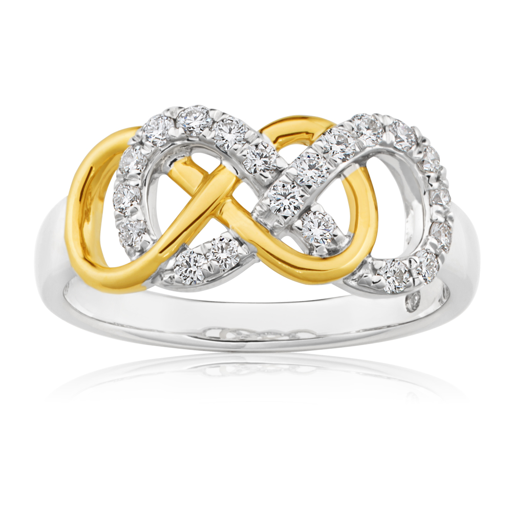 Flawless 9ct White and Yellow Gold Infinity 30 Points Diamond Ring