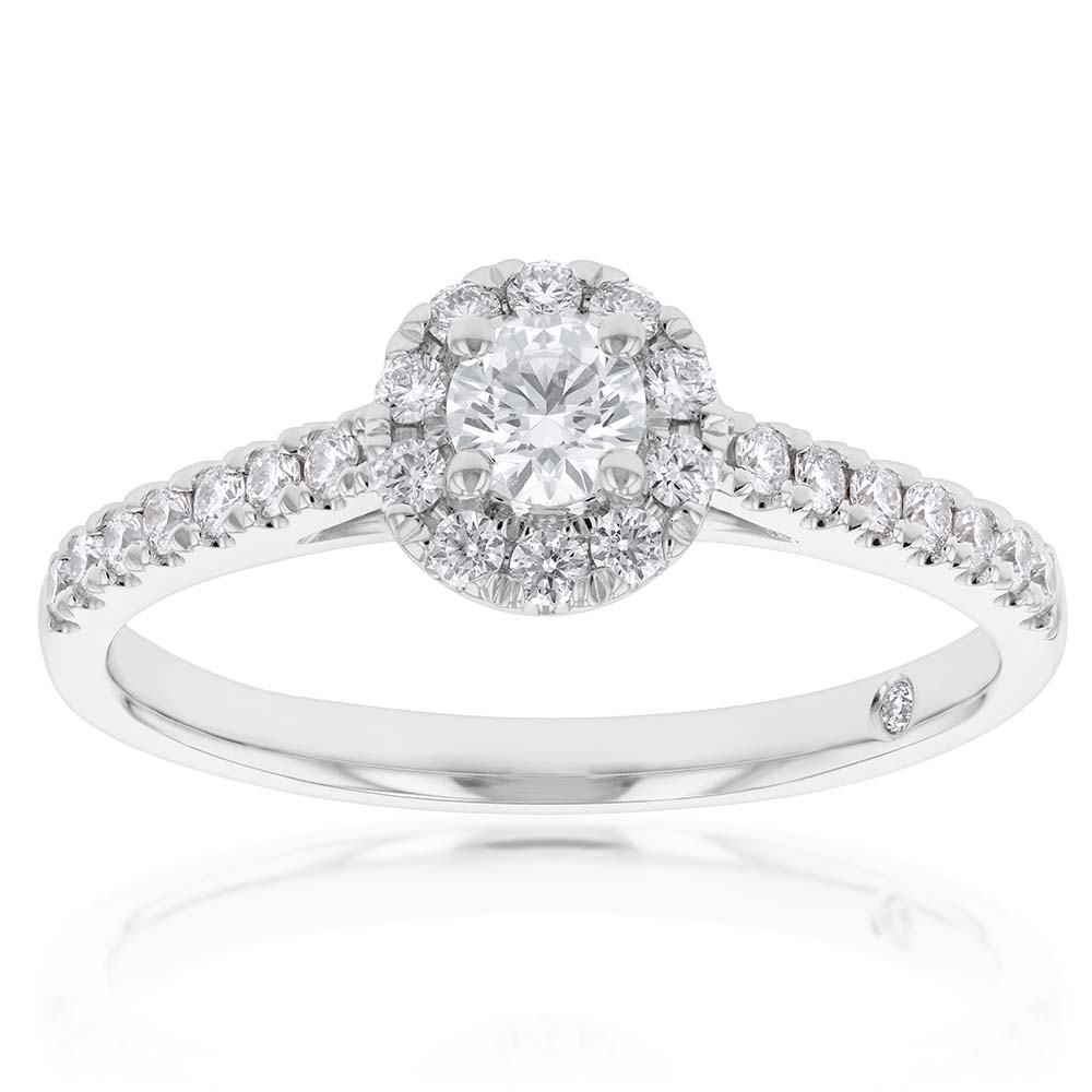 Flawless Cut 40-44 Point Halo Engagement Ring in 18ct White Gold