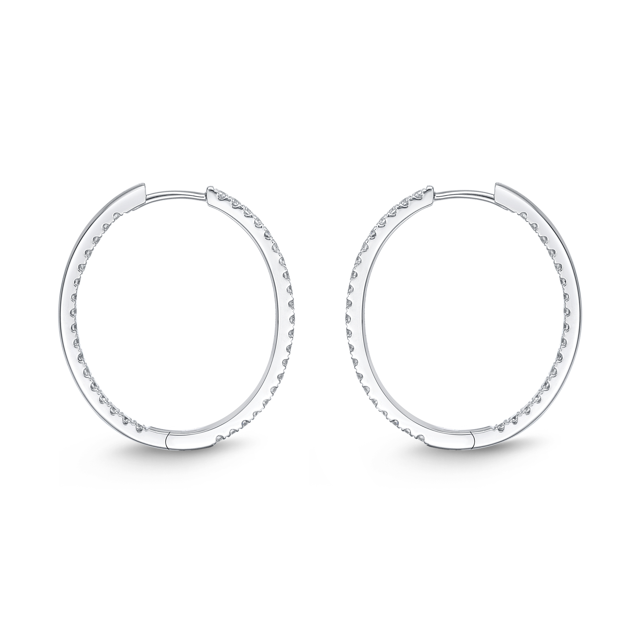 Memoire 18ct White Gold 0.70 Carat Diamond Classic Oval Hoop Earrings 19X23mm