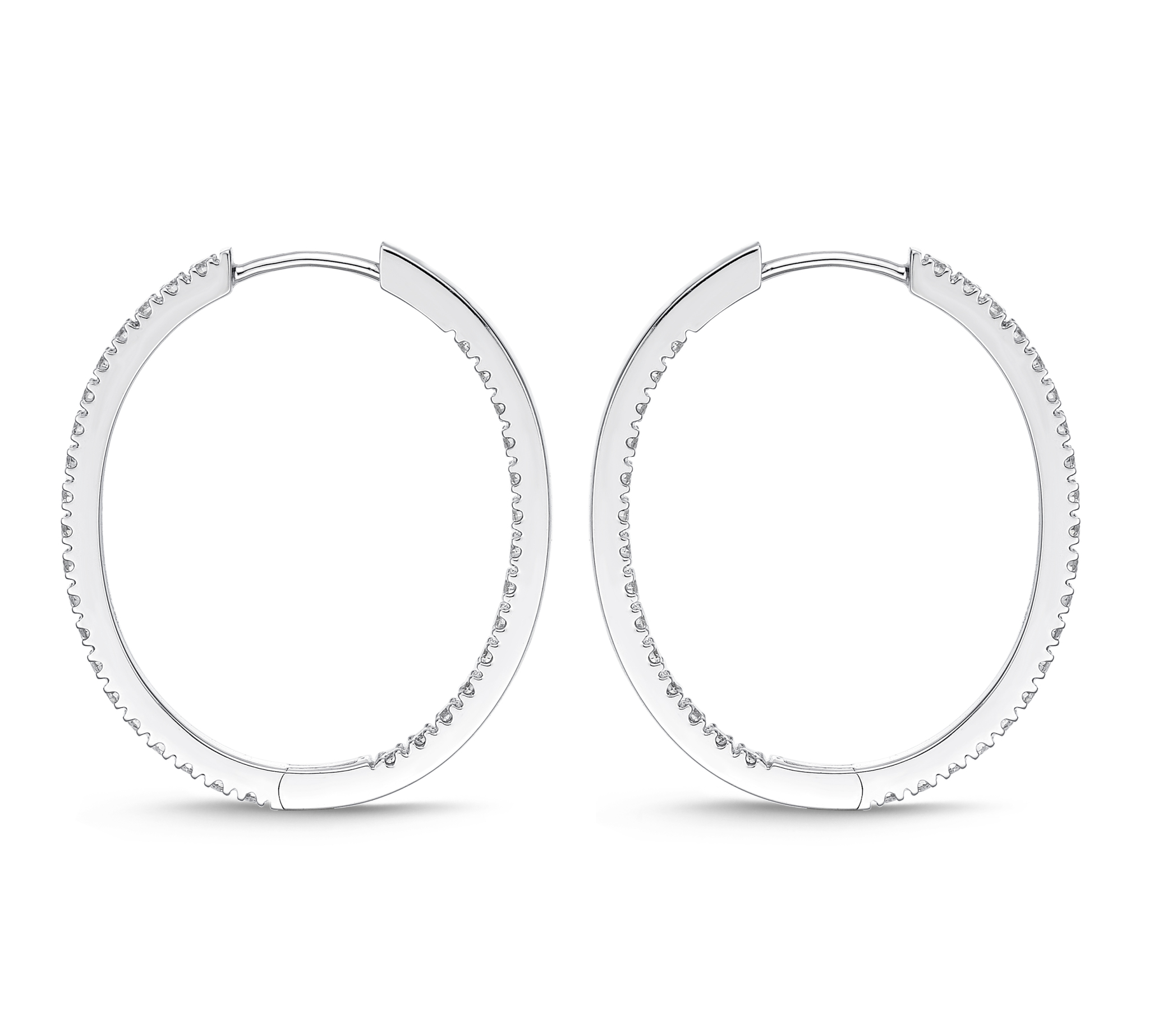 Memoire 18ct White Gold 1 Carat Diamond Classic Oval Hoop Earrings 28X24mm