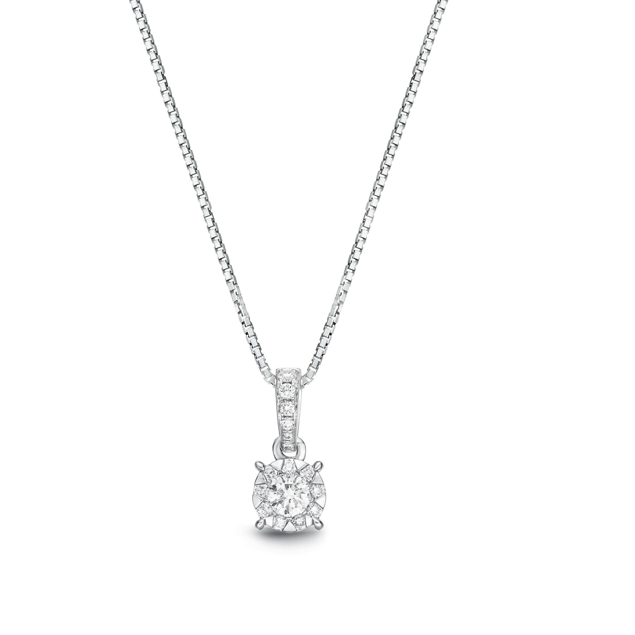 Memoire 18ct White Gold 1/3 Carat Diamond Bale 4 Prong Pendant with Chain