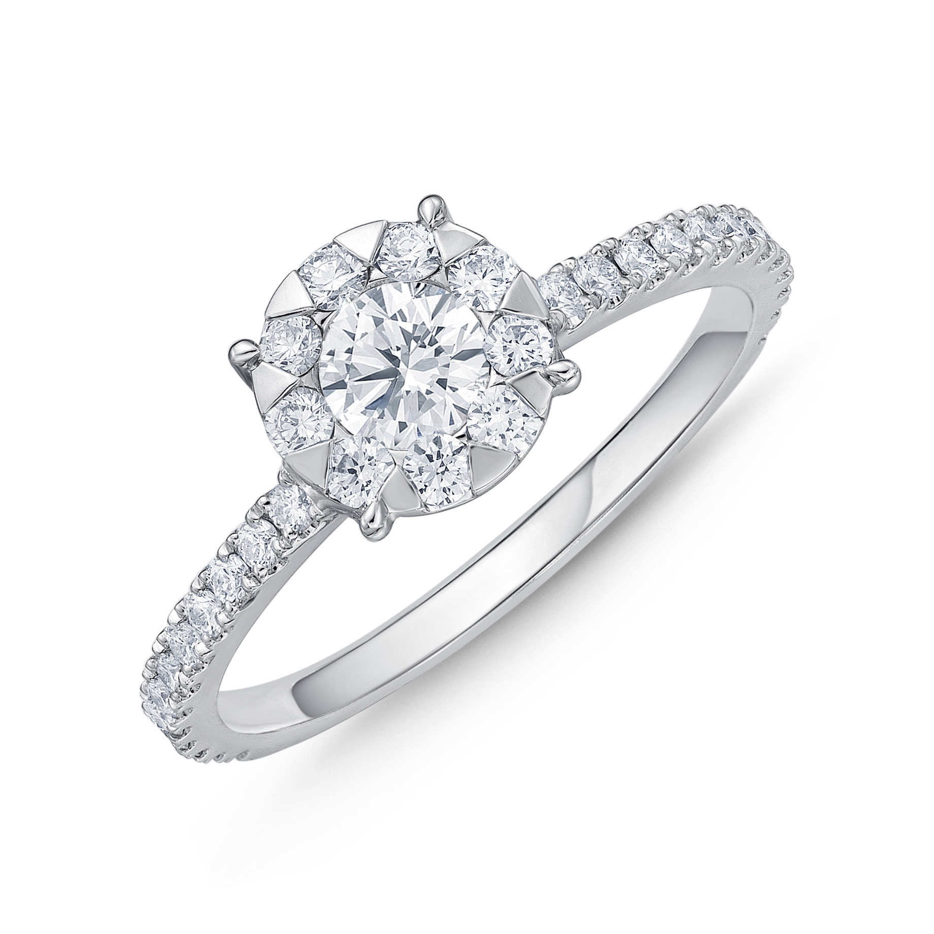Memoire 18ct White Gold 0.45 Carat Diamond Bouquet Halo Solitaire Ring