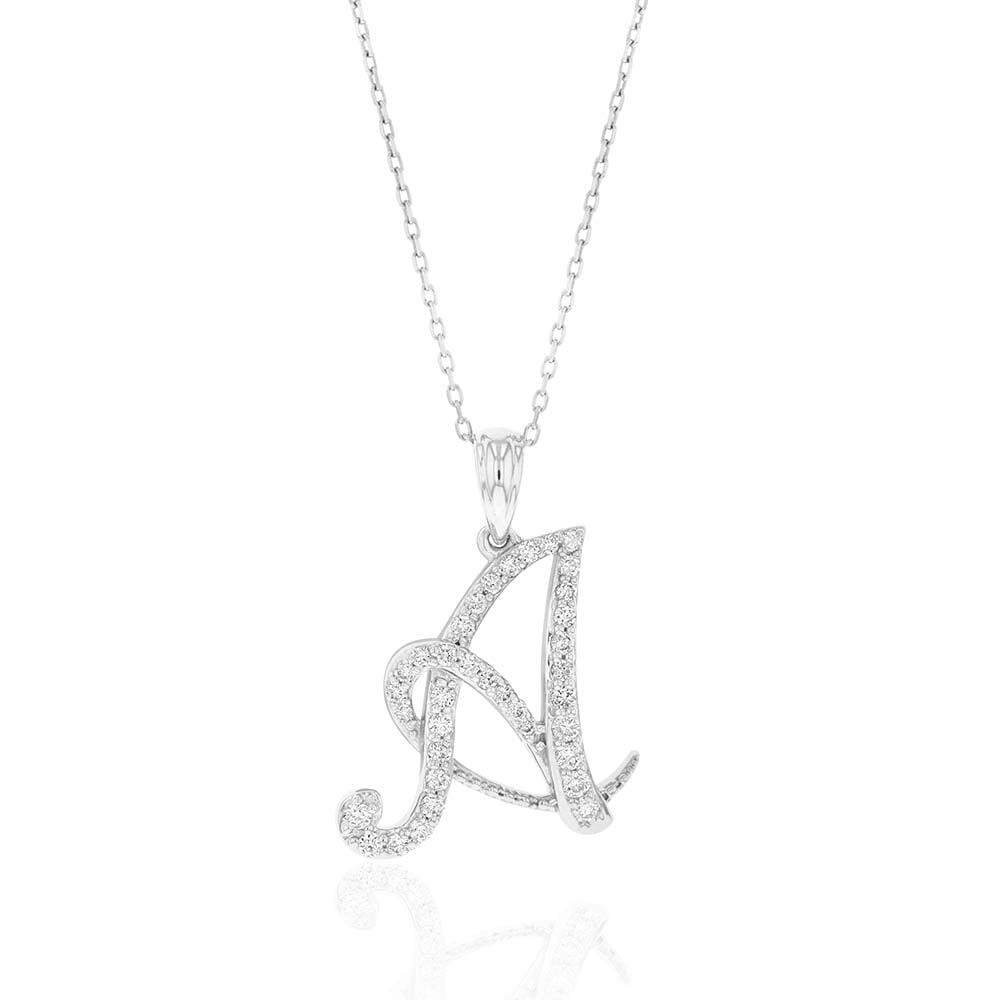 1/4 Carat Luminesce Lab Grown Initial A Pendant with Chain in 9ct White Gold