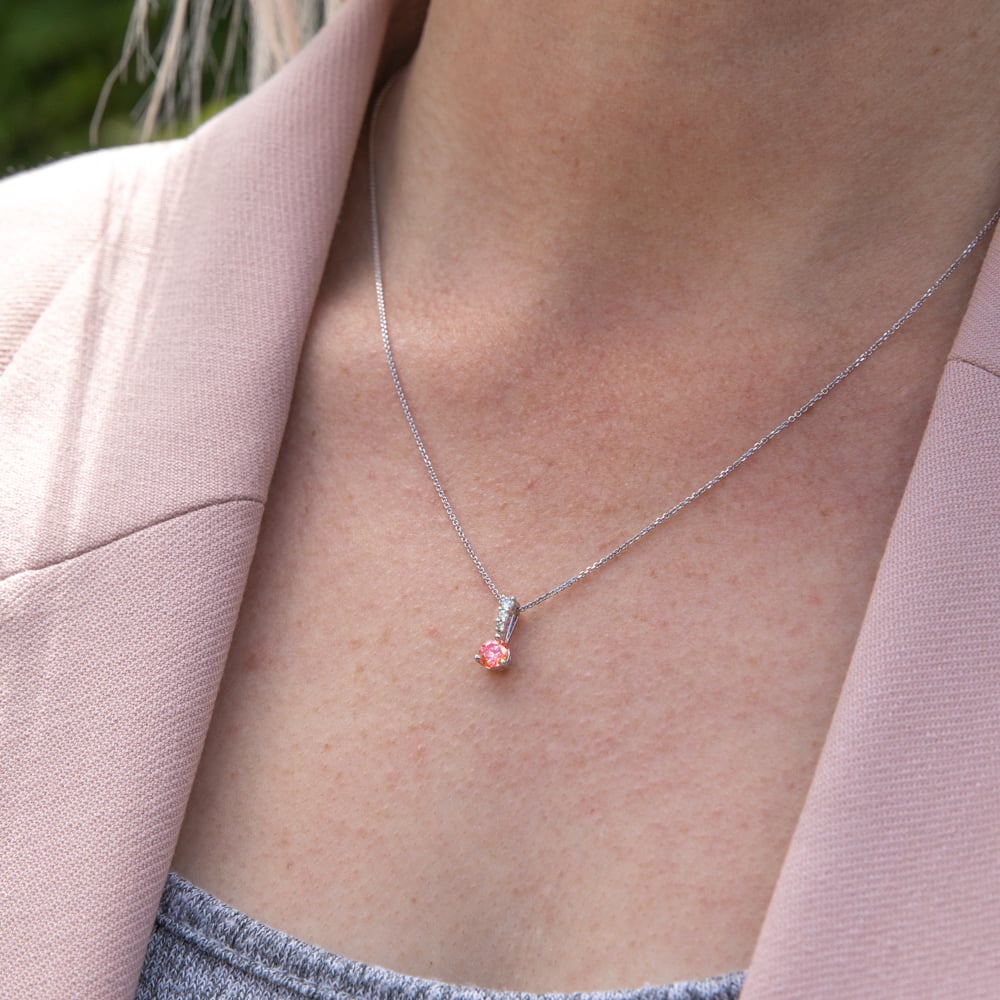 Luminesce Lab Grown Pendant with Pink and White Diamonds in 9ct White Gold With Chain