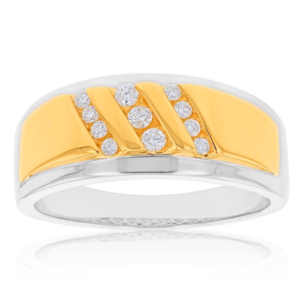 Luminesce Lab Grown 1/4 Carat Diamond Gents Ring in 9ct Yellow and White Gold