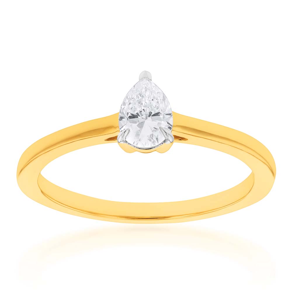 Luminesce Lab Grown Pear Diamond Ring in 9ct Yellow Gold