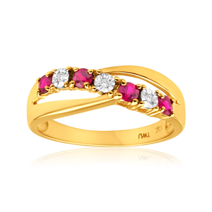 Created Ruby and Natural Diamonds Ring in 9ct Gold