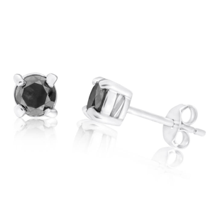 Black Diamond Sterling Silver Diamond Stud Earrings