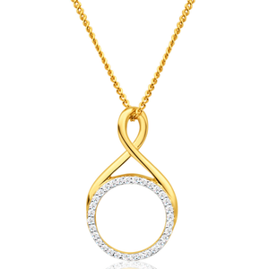 Diamond Circle Pendant in 9ct Yellow Gold on Chain (TW=15pt)
