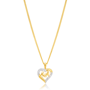 9ct Yellow Gold Mum Diamond Heart Pendant
