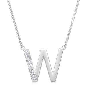 Flawless Cut Diamond Initial "W" Necklace in 9ct White Gold (TW=15pt)