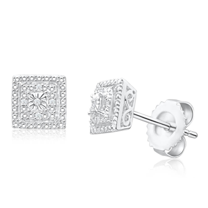 Diamond Stud Earrings in Sterling Silver