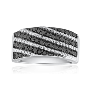 Black Diamond Ring in Sterling Silver (TW=0.5CT)