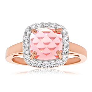 Sterling Silver Fancy Rose Quartz and Zirconia Rose Gold Plated Ring