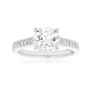 Sterling Silver Rhodium Plated Zirconia Princess Cut Channel Set Ring